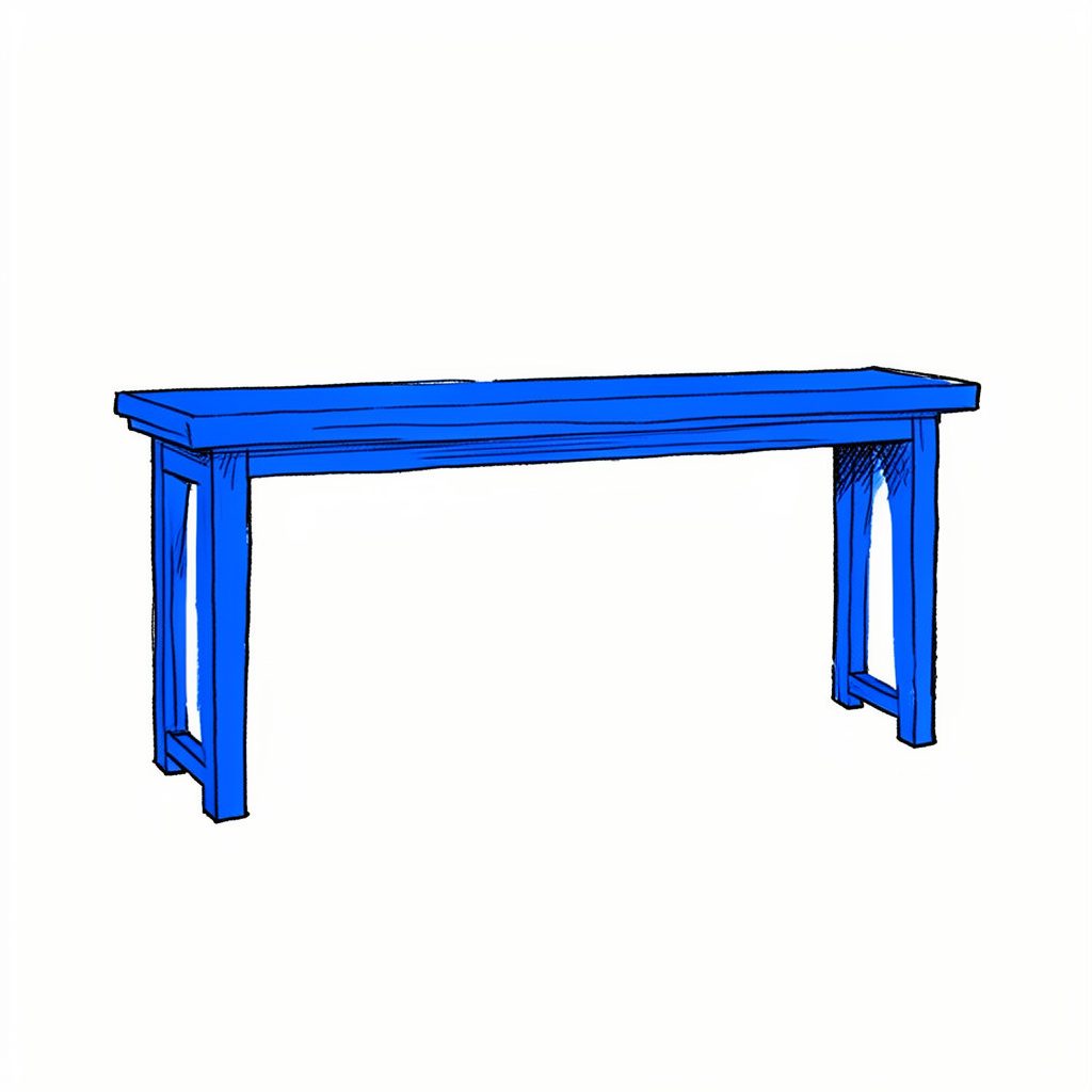 A hand-drawn ink illustration of a joyful narrow console table, light and airy feel